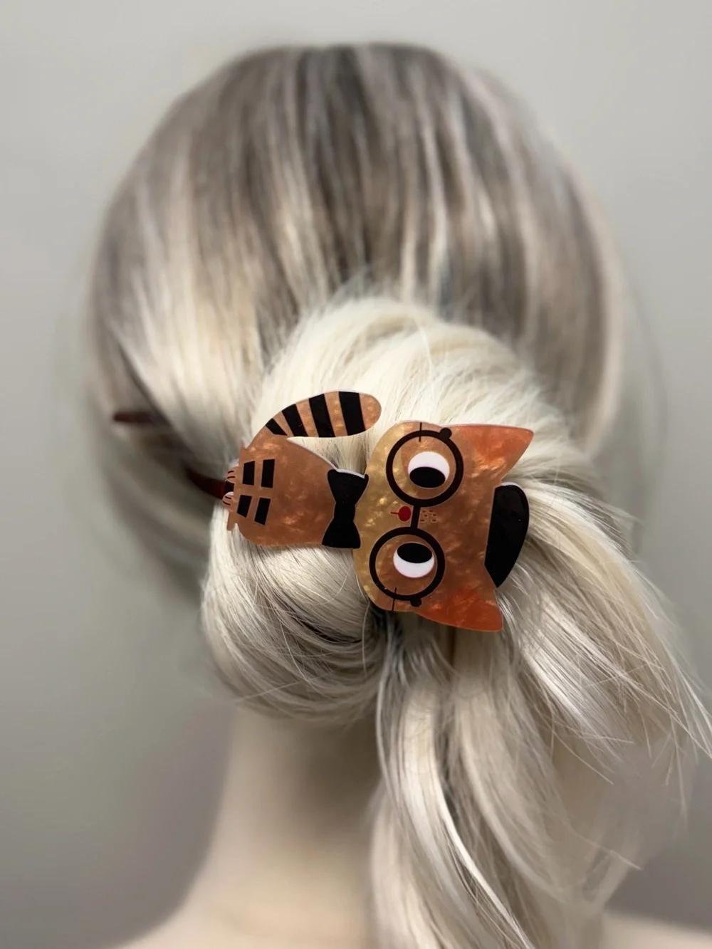Cute Cat Hair Claw Clip Brown Tortoise Novelty Kitty Glasses Bow Barrette